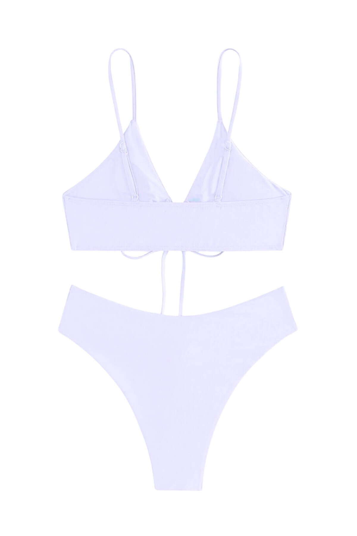 Kadın Beyaz İp Detaylı Astarlı V Kesim Üçgen Bikini Takım HZL24S-LC2234