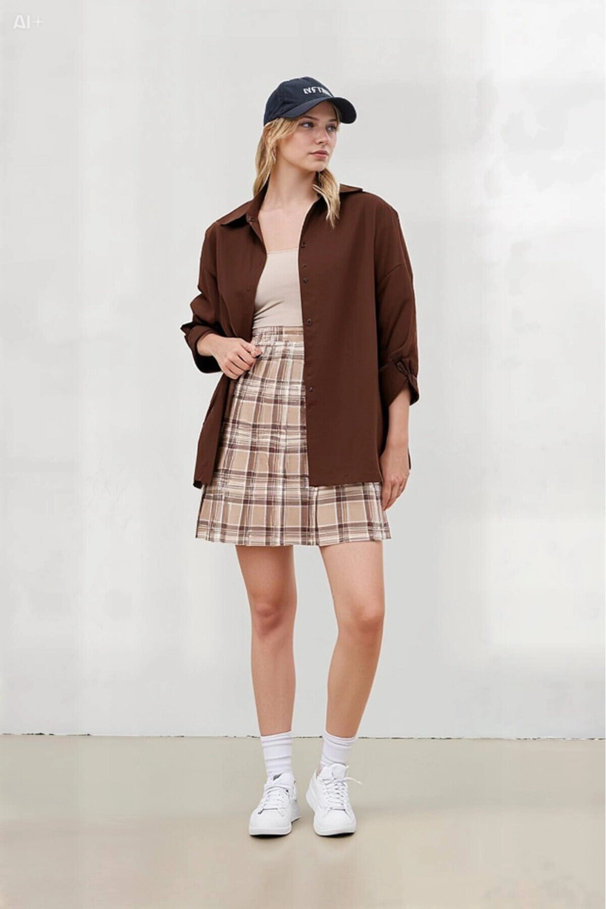 Kadın Çikolata Oversize Uzun Basic Gömlek Hzl22w-bd139001
