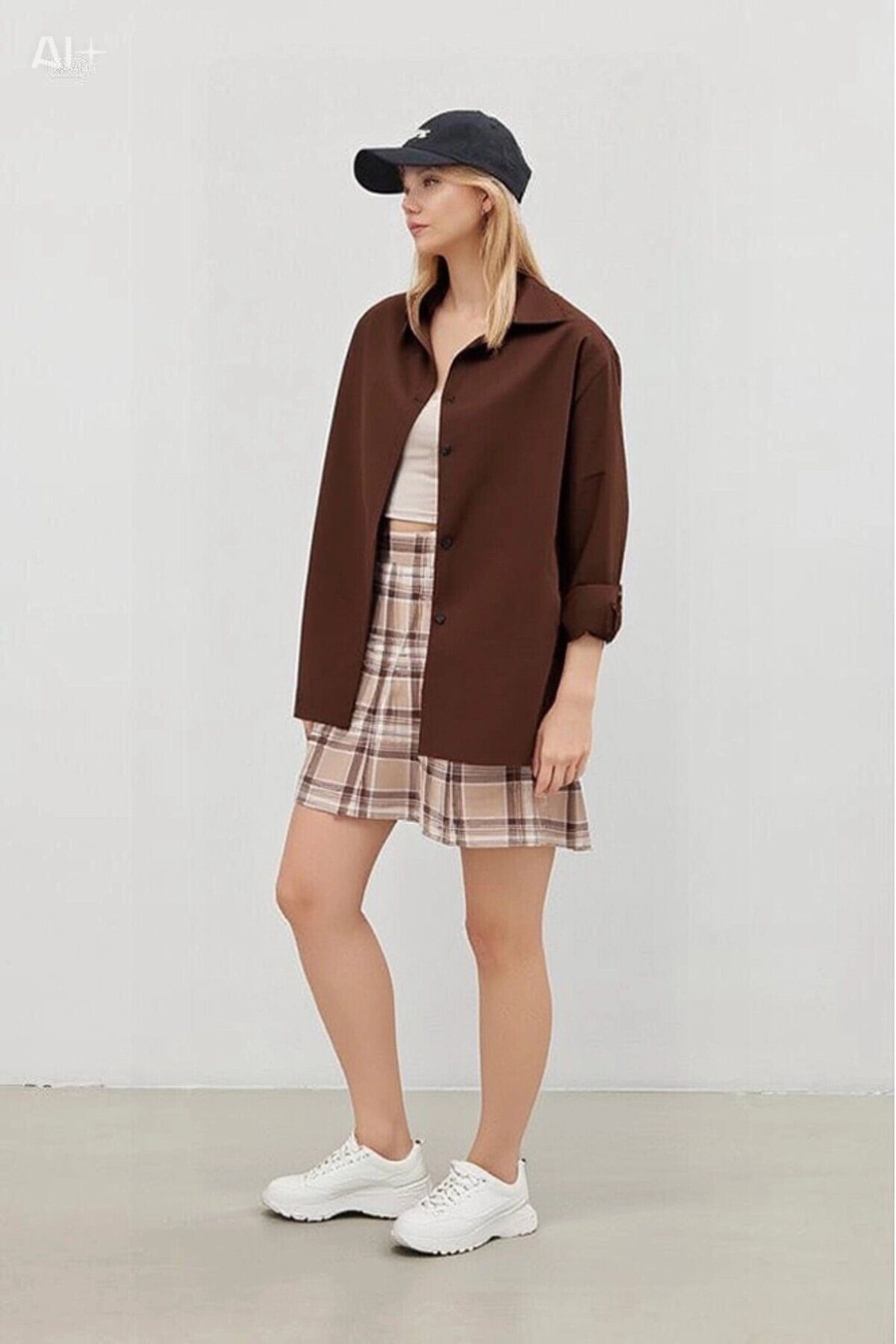 Kadın Çikolata Oversize Uzun Basic Gömlek Hzl22w-bd139001