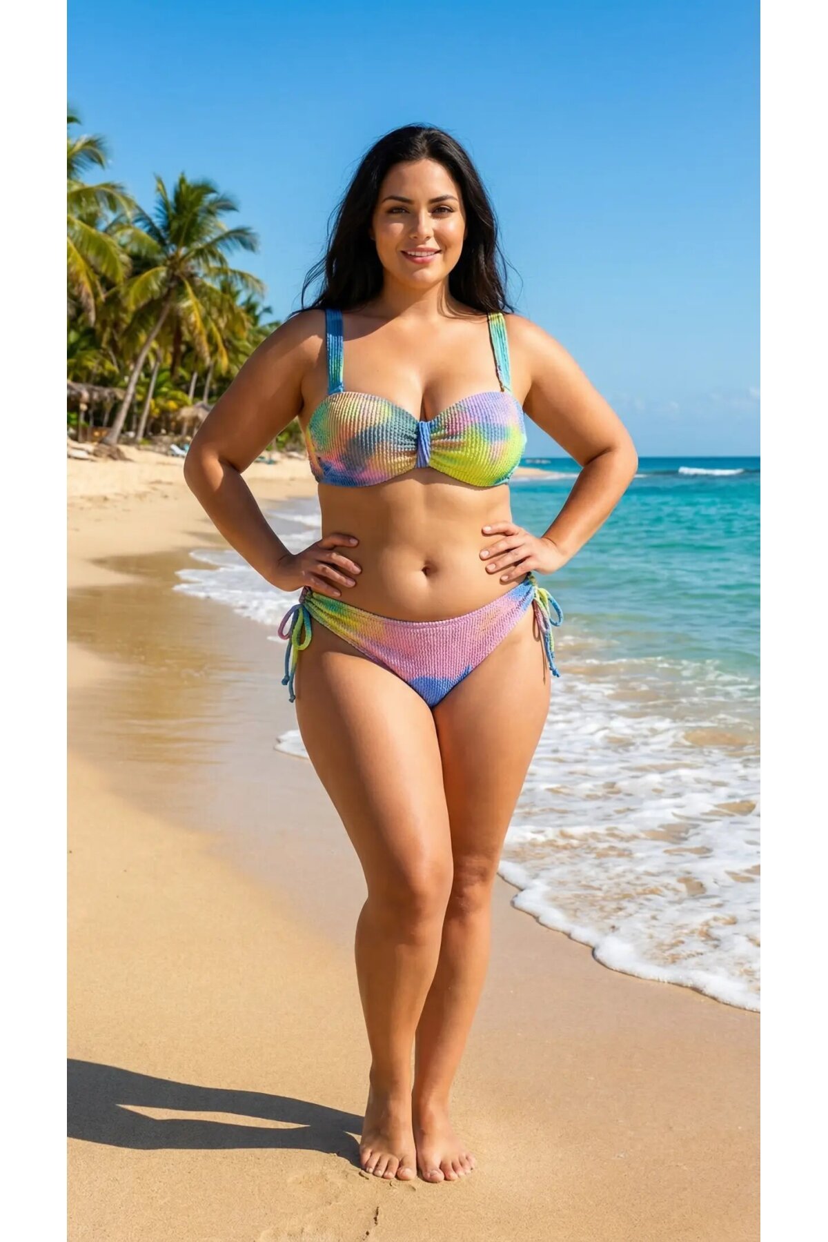 Kadın Çok Renkli Yüksek Bel Toparlayıcı Bikini Takım HZL24S-LC3304