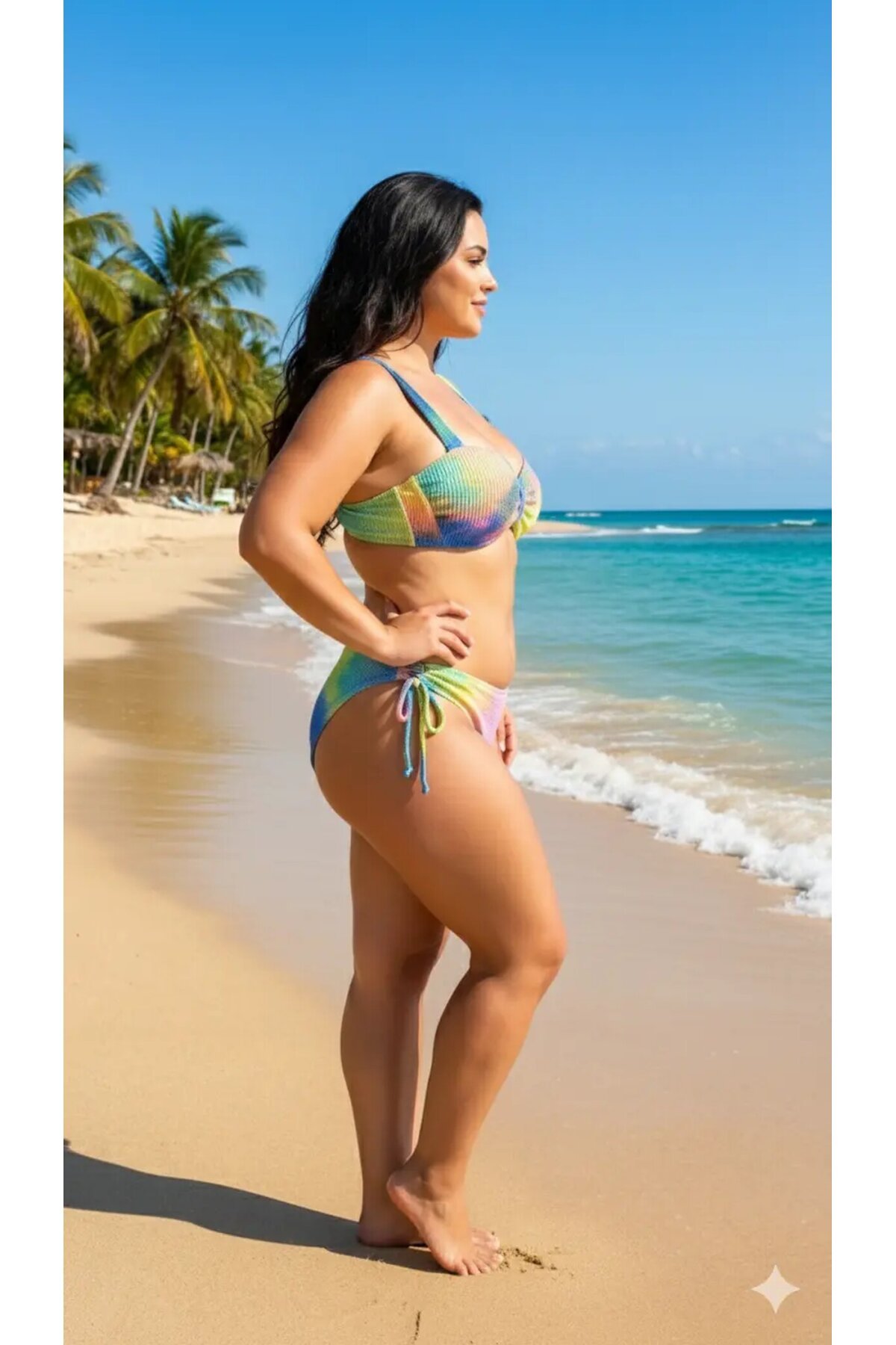Kadın Çok Renkli Yüksek Bel Toparlayıcı Bikini Takım HZL24S-LC3304