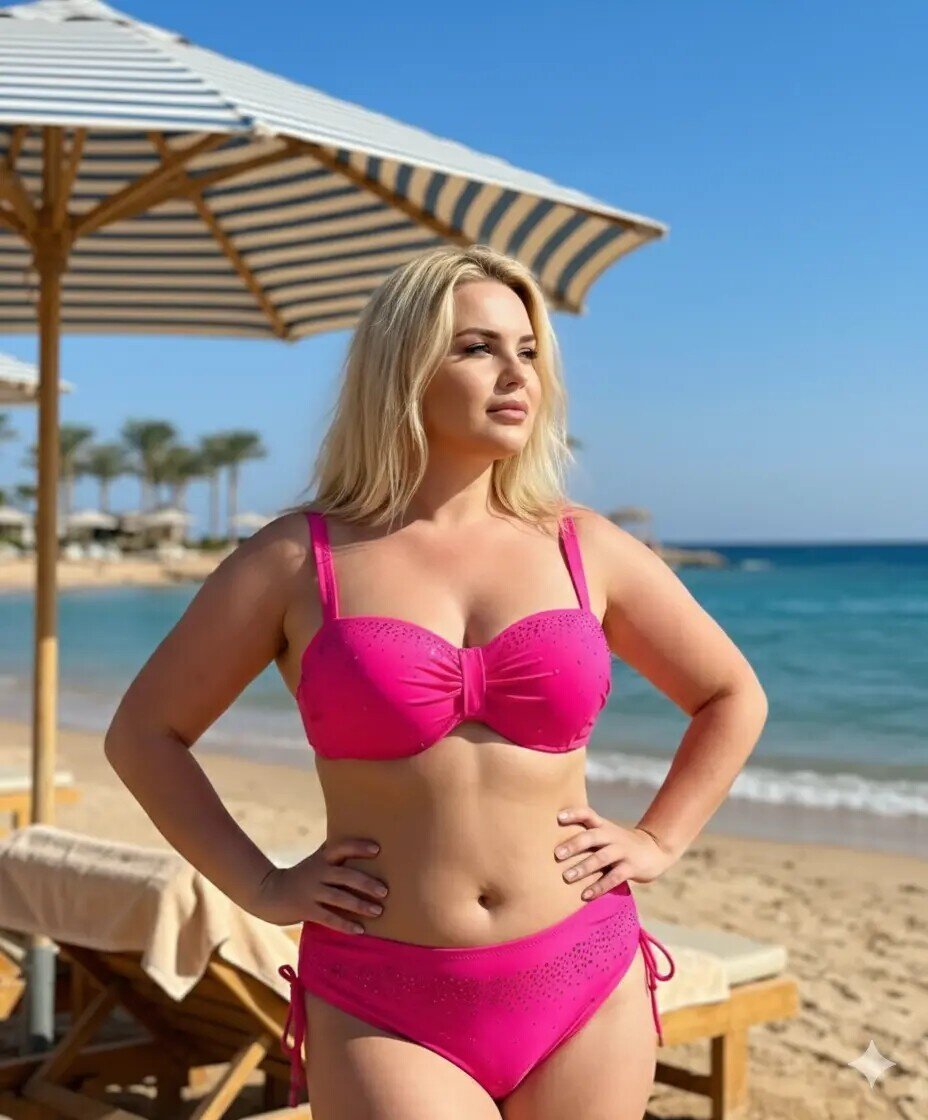 Kadın Fuşya Taş İşlemeli Astarlı Bikini Takım HZL25S-LC3361