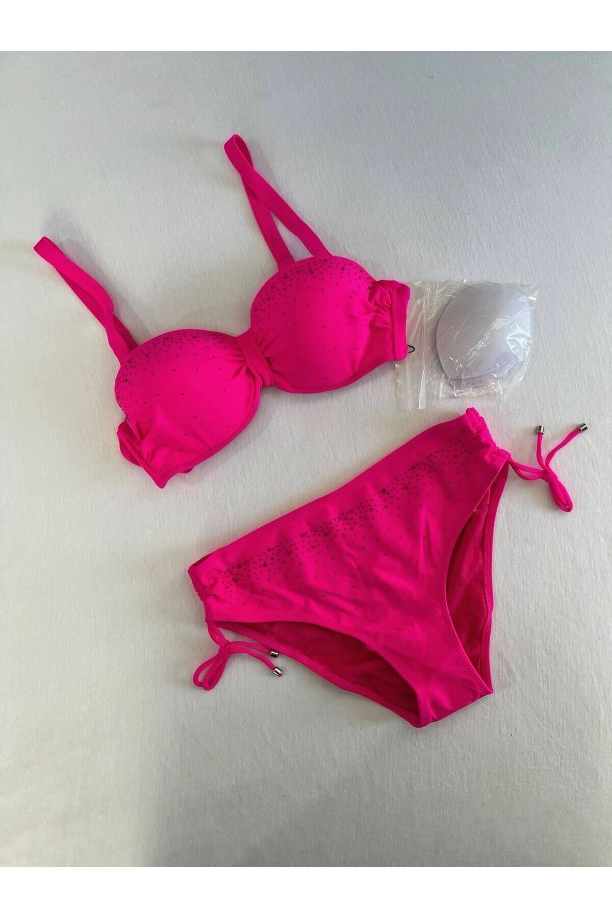 Kadın Fuşya Taş İşlemeli Astarlı Bikini Takım HZL25S-LC3361