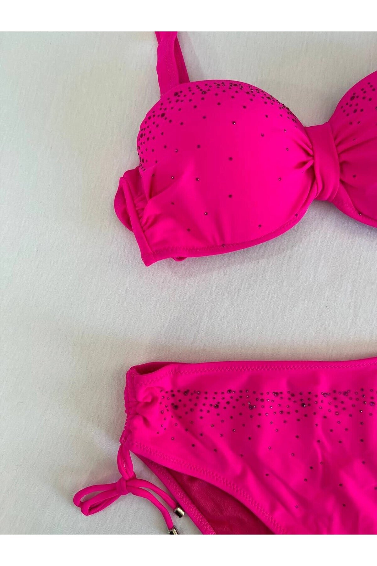 Kadın Fuşya Taş İşlemeli Astarlı Bikini Takım HZL25S-LC3361