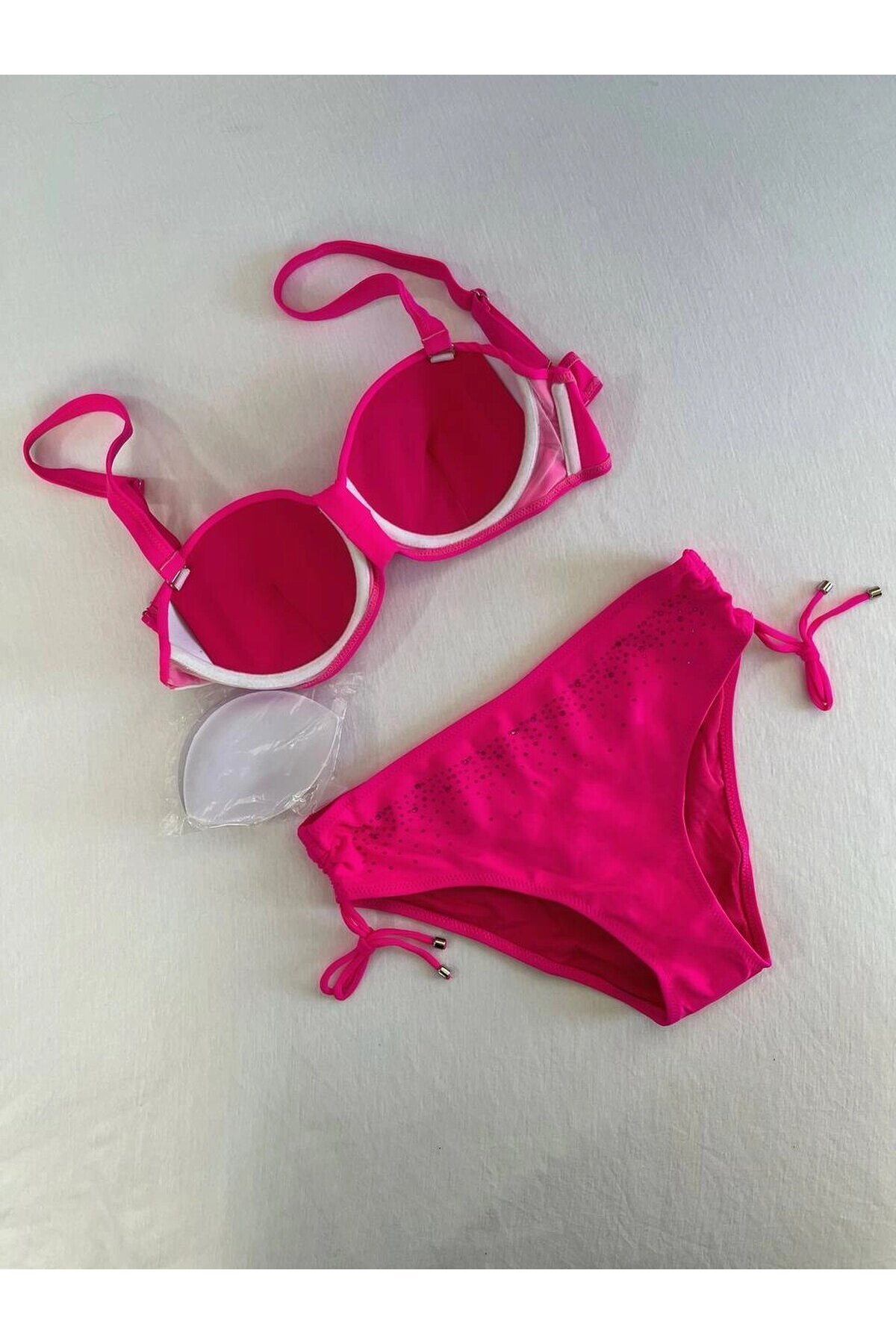 Kadın Fuşya Taş İşlemeli Astarlı Bikini Takım HZL25S-LC3361
