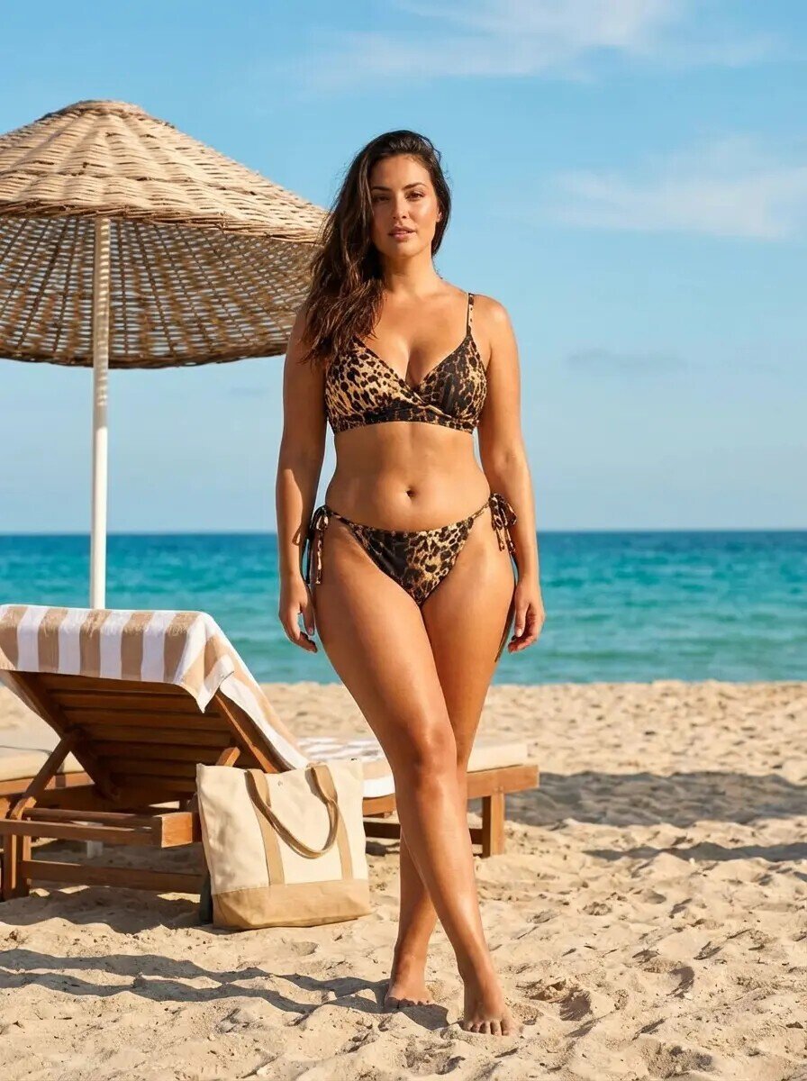 Kadın Kahverengi Leopar Desen Bikini Takımı HZL25S-LC3119