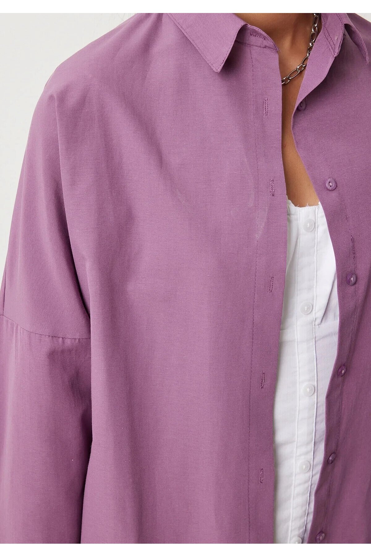 Kadın Koyu Lila Oversize Uzun Basic Gömlek HZL22W-BD139001