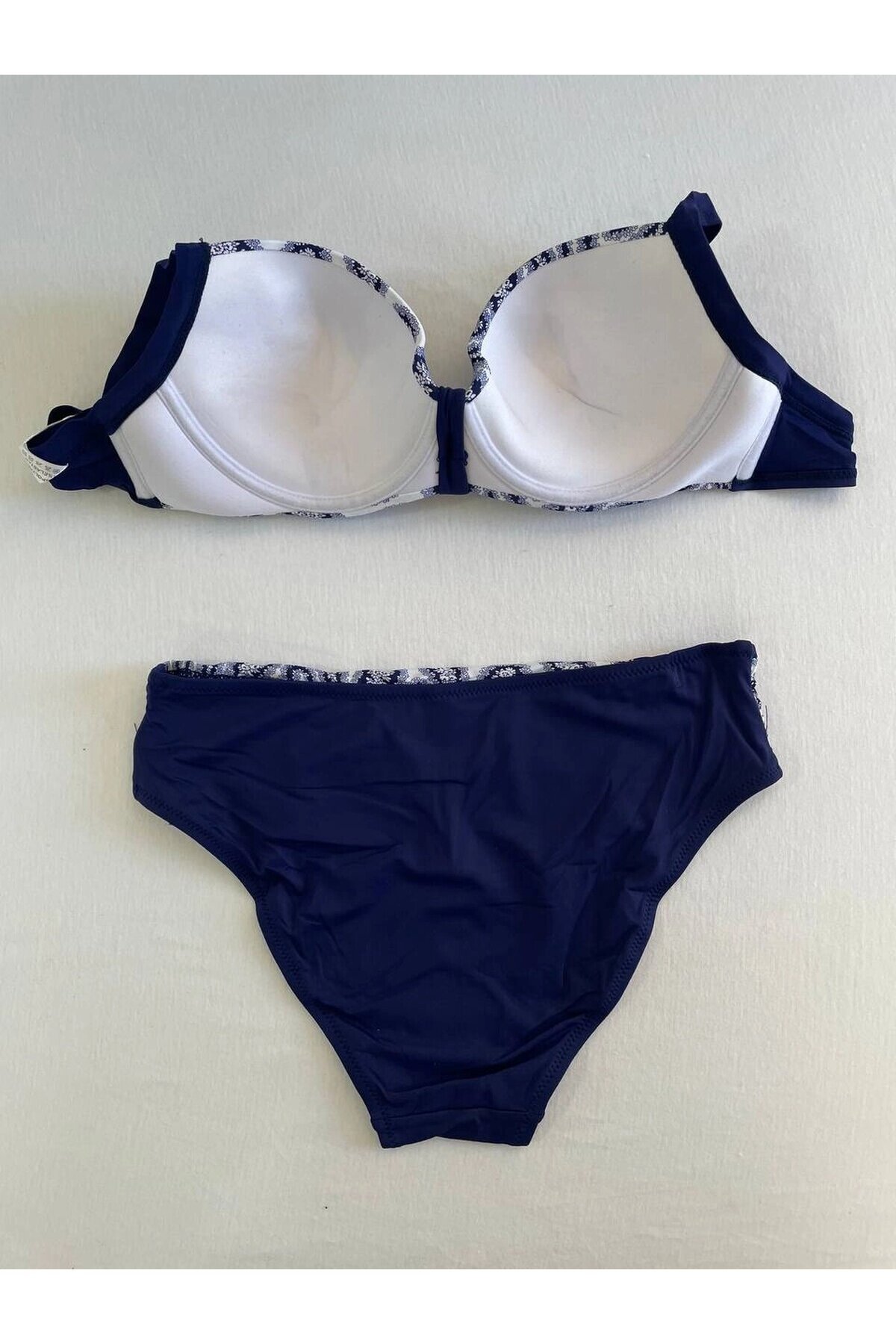 Kadın Lacivert Beyaz Etnik Desen Büyük Beden Bikini Takımı HZL25S-LC213