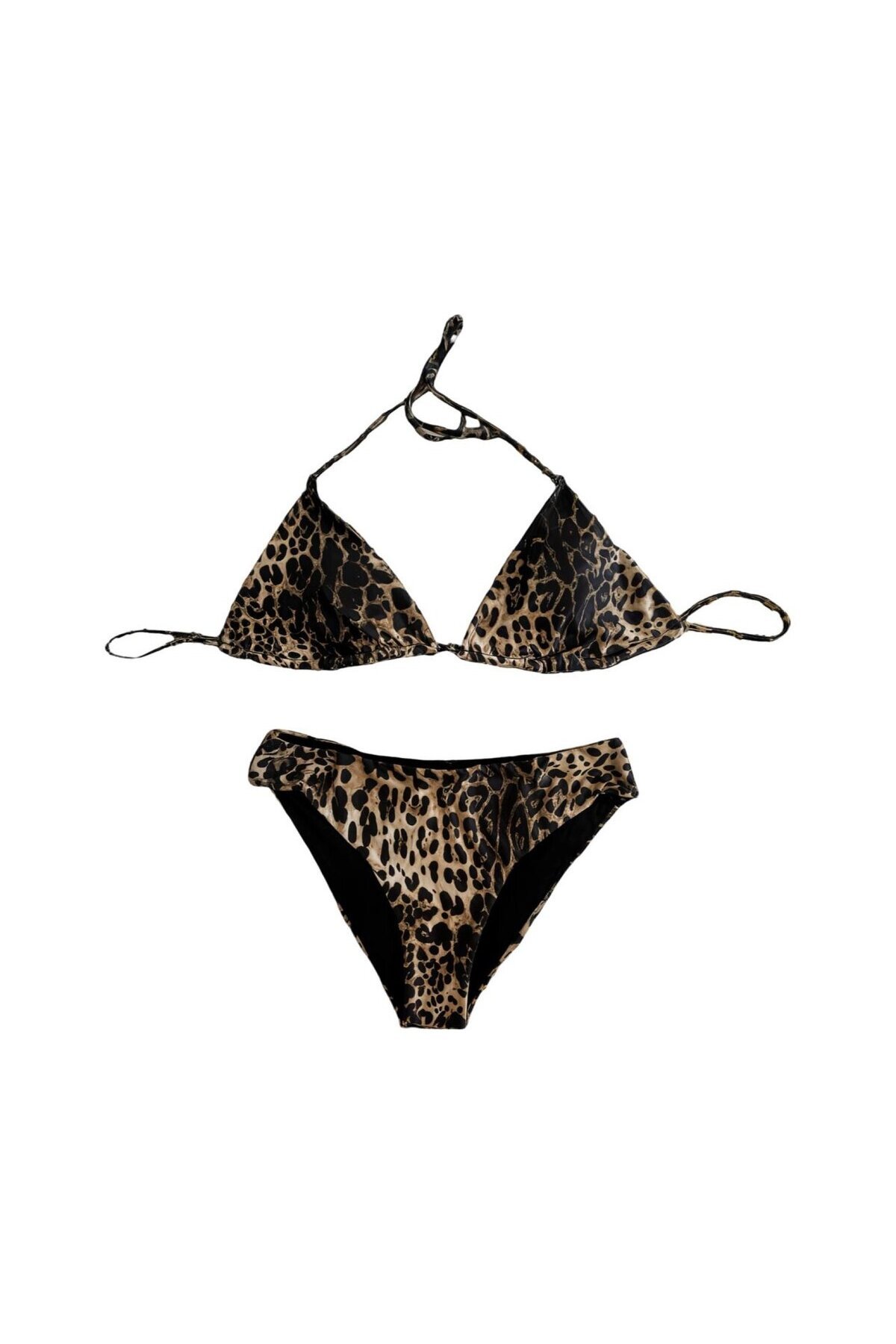 Kadın Leopar Desen Boyundan Bağlamalı Etekli  Bikini Takımı HZL25S-LC3220