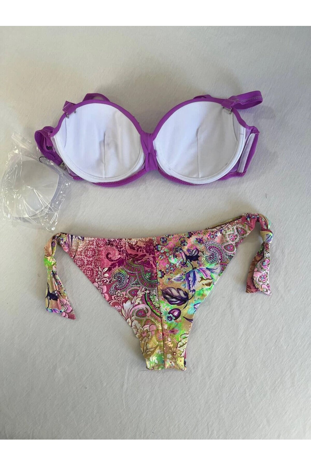Kadın Lila Taş İşlemeli 3 Parça Bikini Takım HZL25S-LC3315