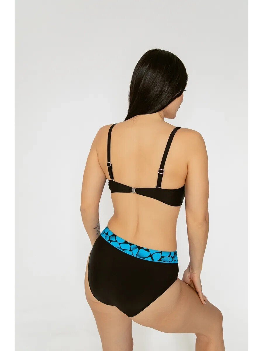 Kadın Mavi Siyah Desenli Astarlı Büyük Beden Bikini Takımı HZL25S-LC25143