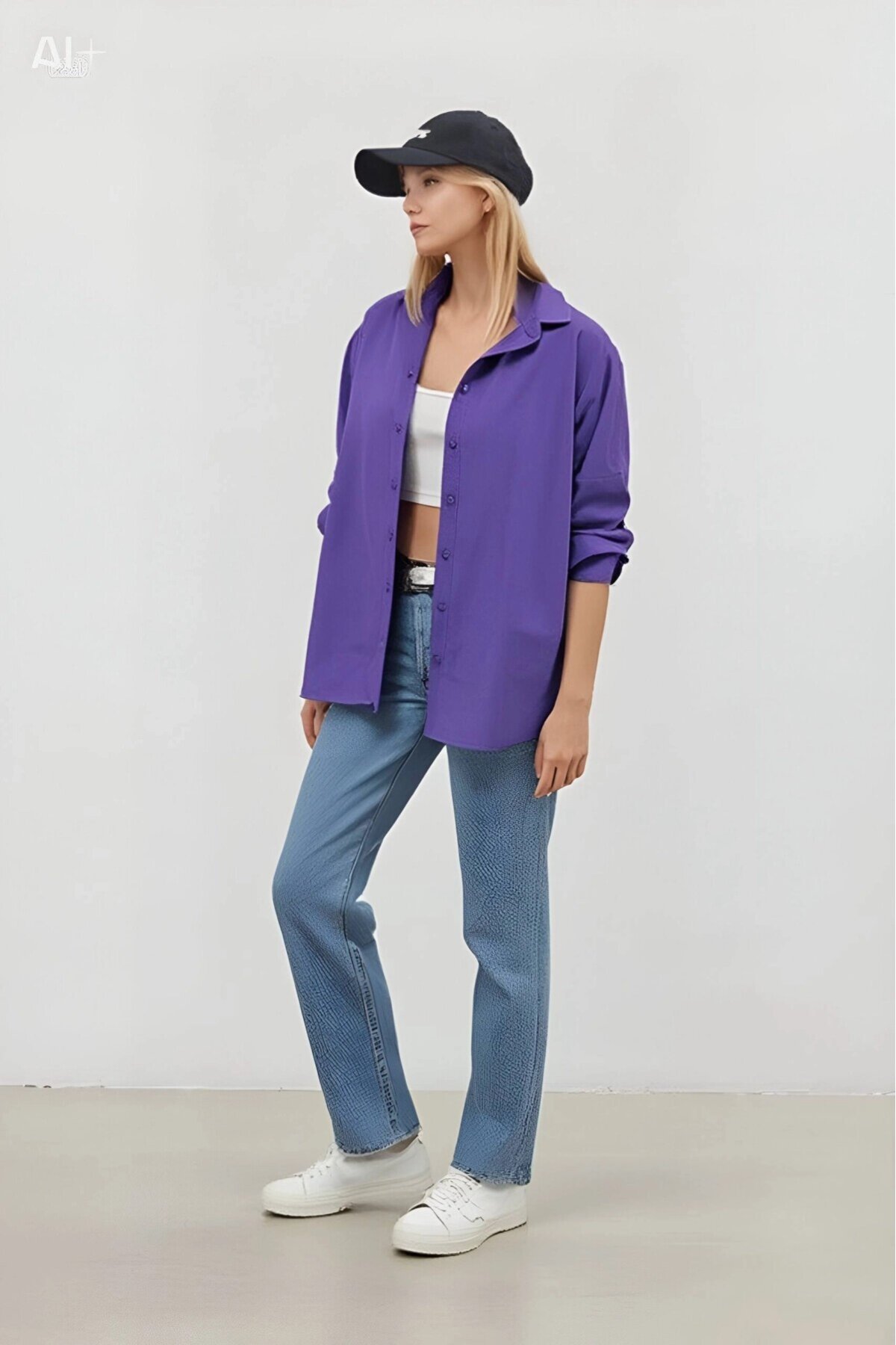 Kadın Mor Oversize Uzun Basic Gömlek Hzl22w-bd139001