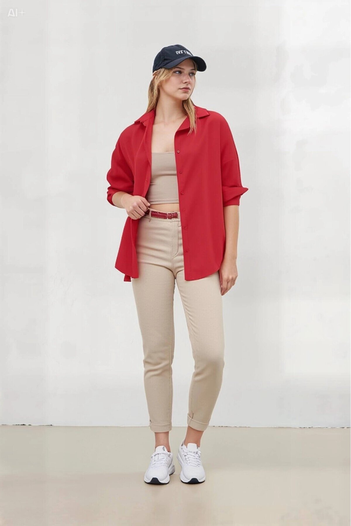 Kadın NAR Çiçeği Oversize Uzun Basic Gömlek HZL22W-BD139001