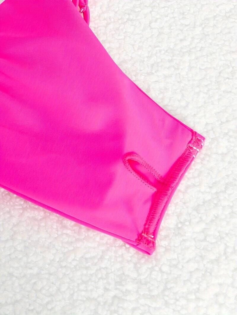 Kadın Neon Pembe İp Detaylı Astarlı V Kesim Üçgen Bikini Takım HZL24S-LC2234