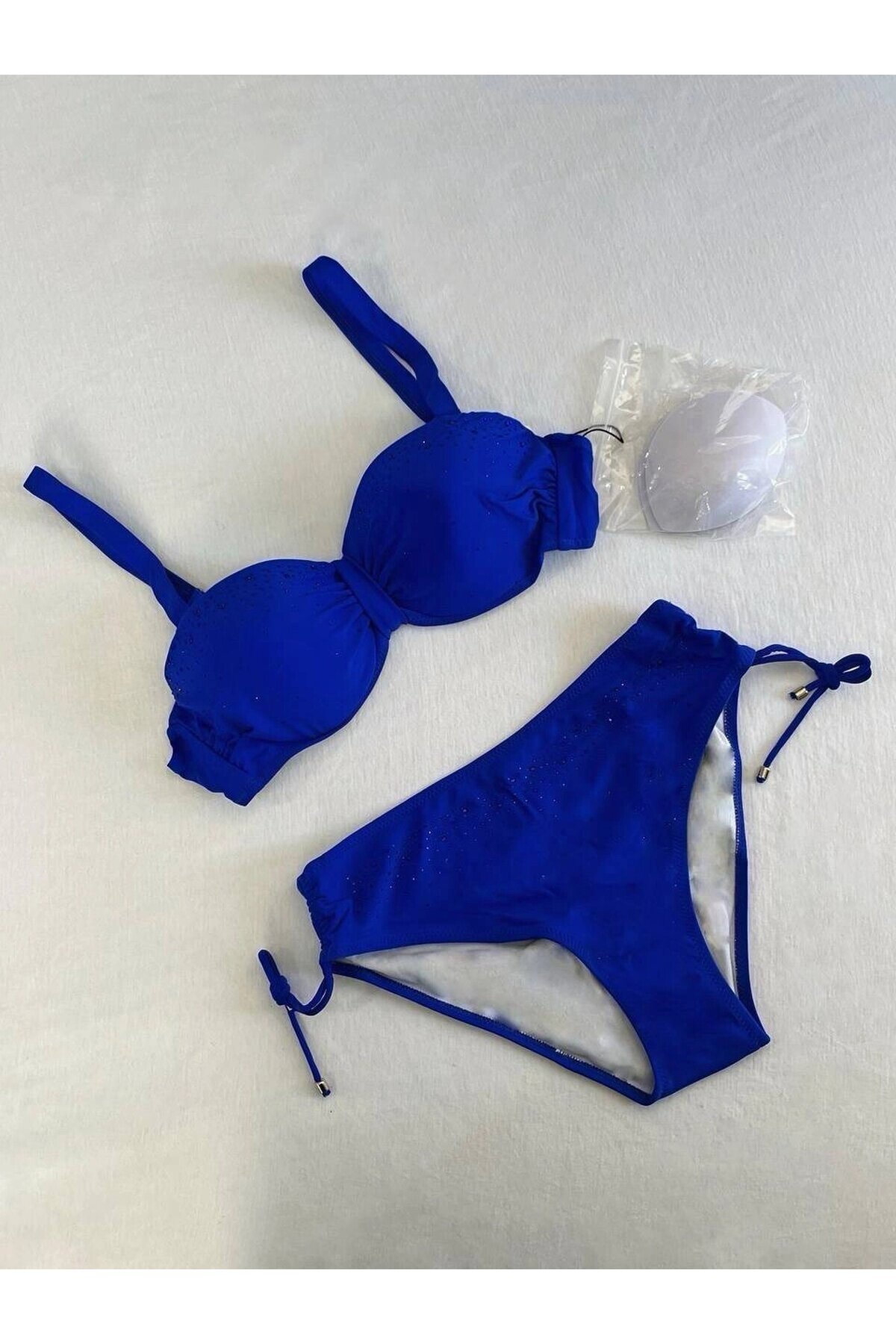 Kadın Saks Mavi Taş İşlemeli Astarlı Bikini Takım HZL25S-LC3361