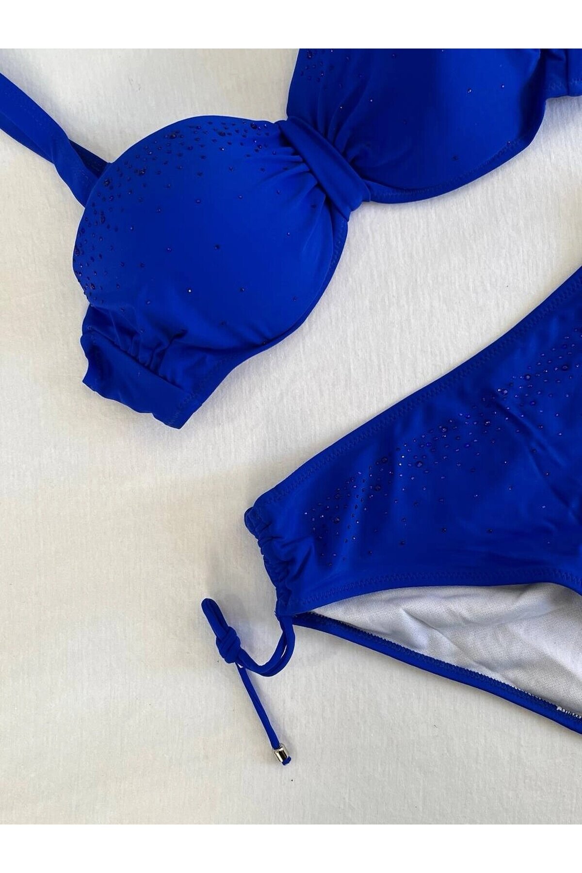 Kadın Saks Mavi Taş İşlemeli Astarlı Bikini Takım HZL25S-LC3361