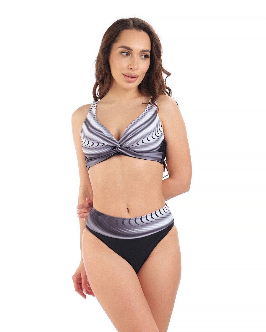 Kadın Siyah Beyaz Desenli Yüksel Bel Astarlı Bikini Takımı HZL25S-LC22315-5