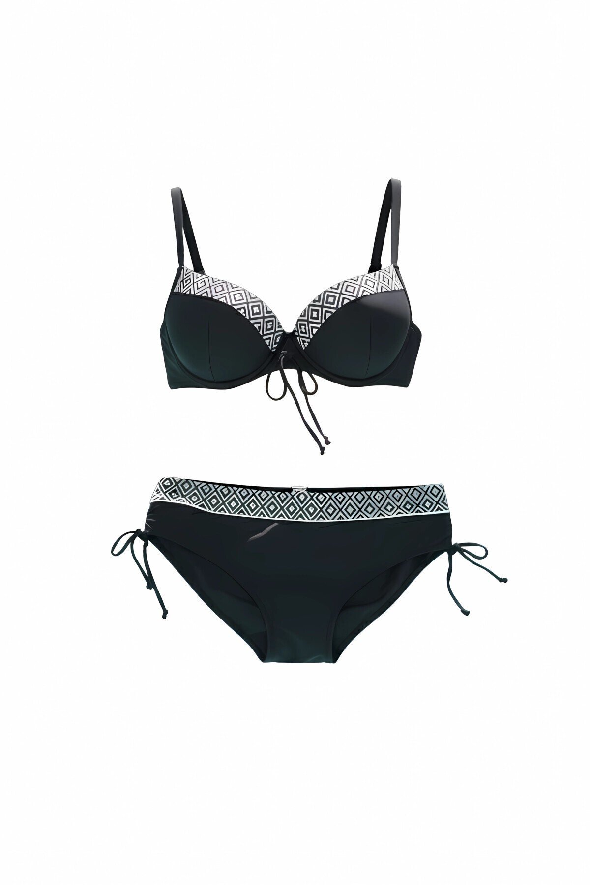 Kadın Siyah Etnik Desenli Büyük Beden Bikini Takım HZL25S-LC2218