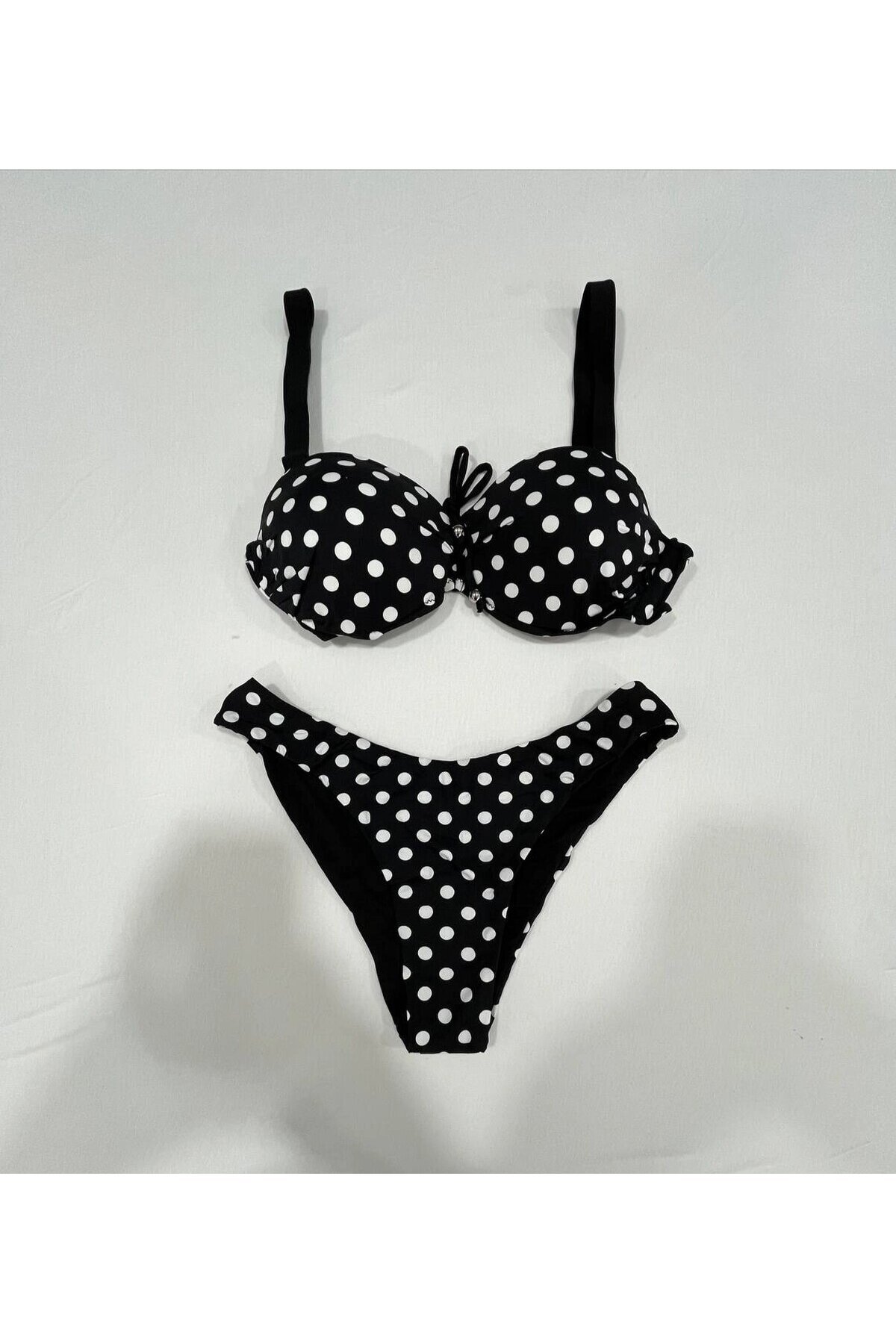 Kadın Siyah Puantiyeli Astarlı Bikini Takım HZL25S-LC2223