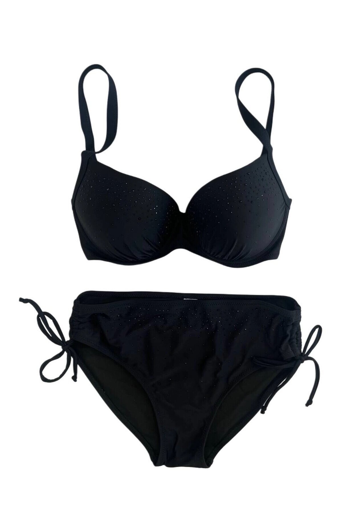 Kadın Siyah Taş İşlemeli Astarlı Büyük Beden Bikini Takımı HZL25S-LC2099