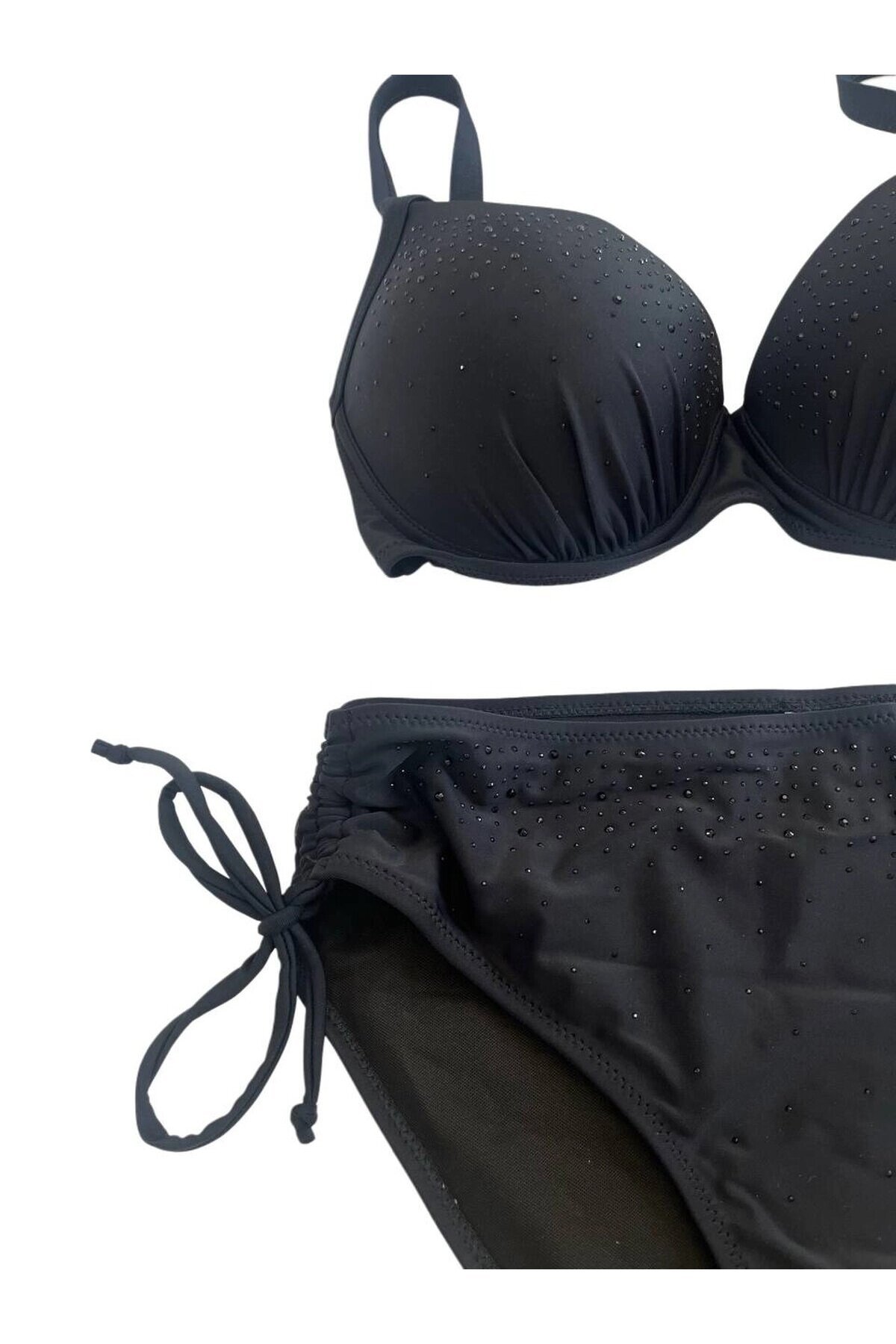 Kadın Siyah Taş İşlemeli Astarlı Büyük Beden Bikini Takımı HZL25S-LC2099