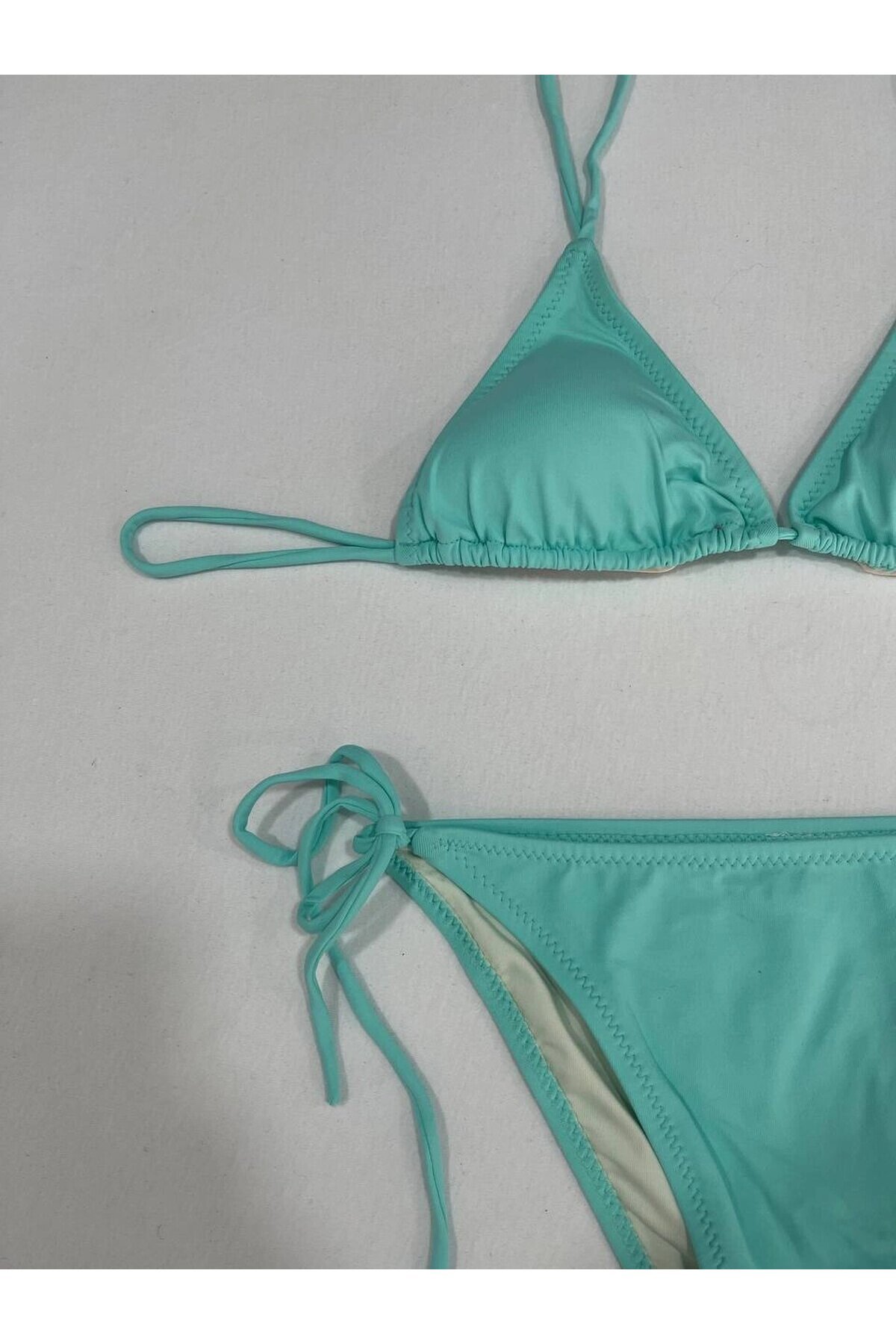 Kadın Su Yeşili Boyundan İp Bağlamalı Üçgen Bikini Takımı HZL25S-LC5005