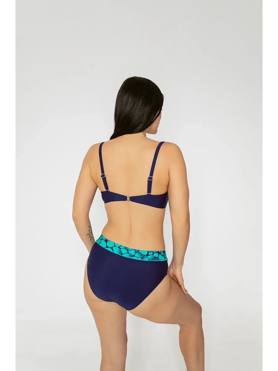 Kadın Yeşil Lacivert Desenli Astarlı Büyük Beden Bikini Takımı HZL25S-LC25143
