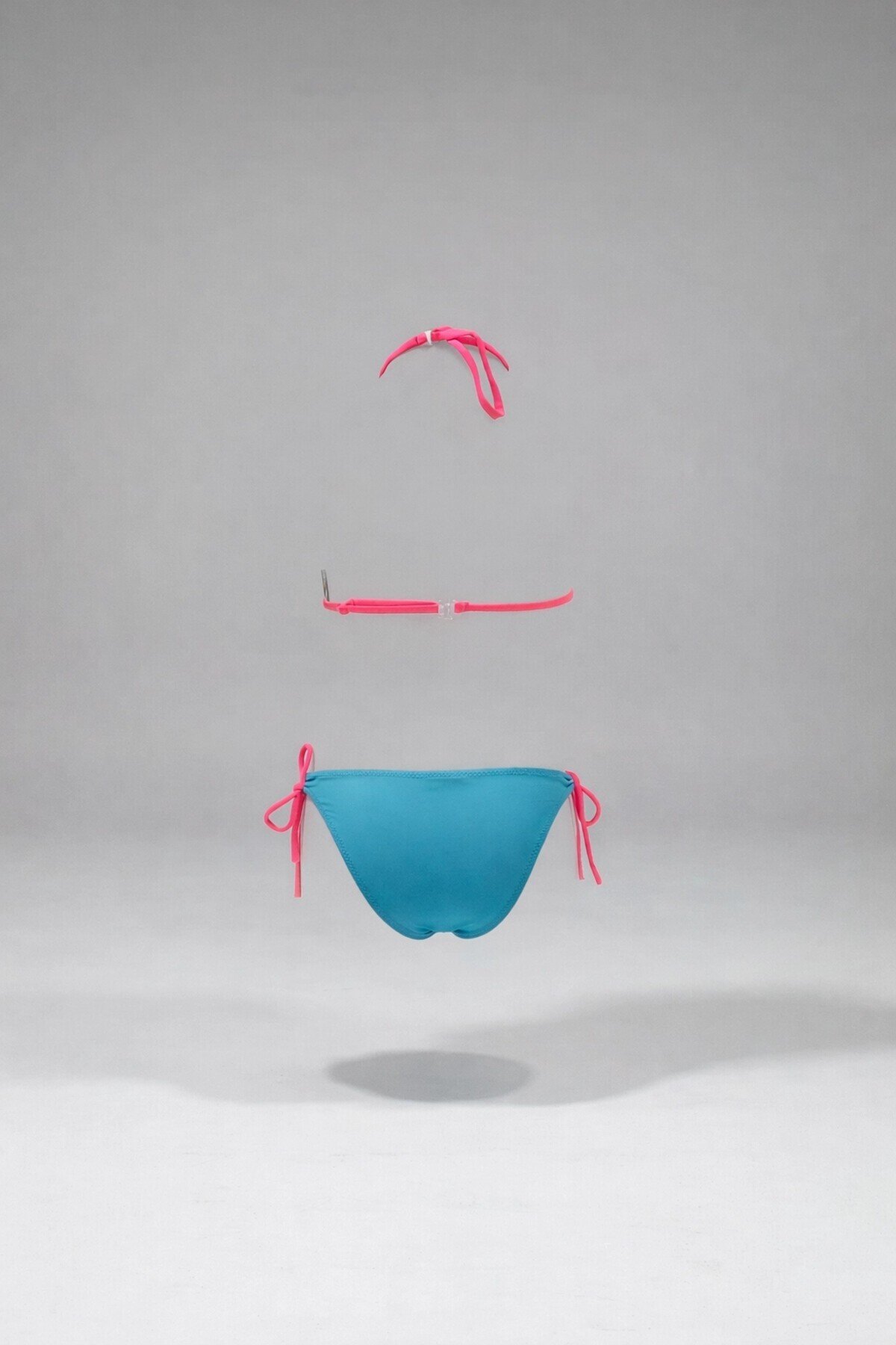 Kız Çocuk Mavi Tavuz Kuşu Desenli  6-14 Yaş Üçgen Bikini Takım HZL24S-LC19017