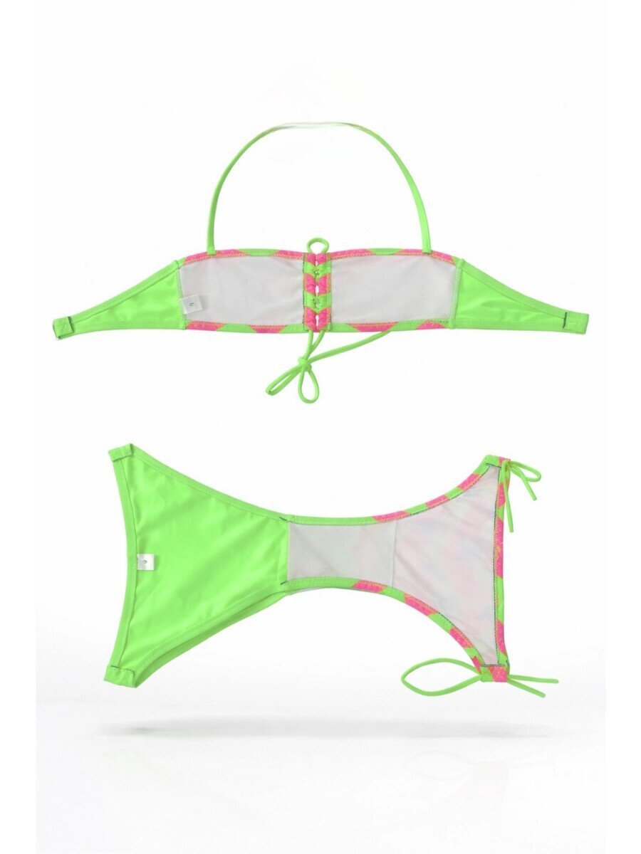 Kız Çocuk Neon Yeşil Unicorn Desenli  2-8 Yaş Straplez Bikini Takım HZL24S-LC3658