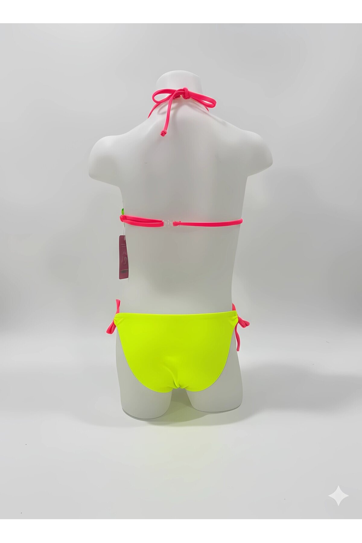 Kız Çocuk Sarı Yeşil Flamingo Glow Desenli  6-14 Yaş Üçgen Bikini Takım HZL26S-LC19018