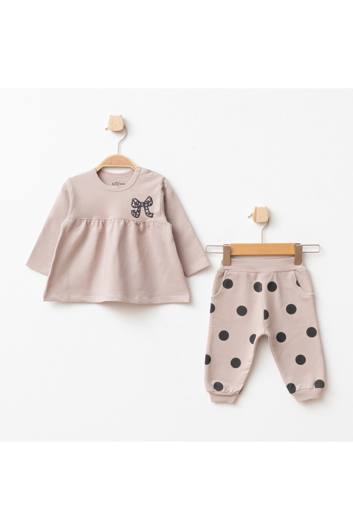 Aziz Bebe Kız Bebek Nakışlı Sweatshirt Pantolon 2 li Alt Üst Bebek Takımı 3 Ay-36 Ay
