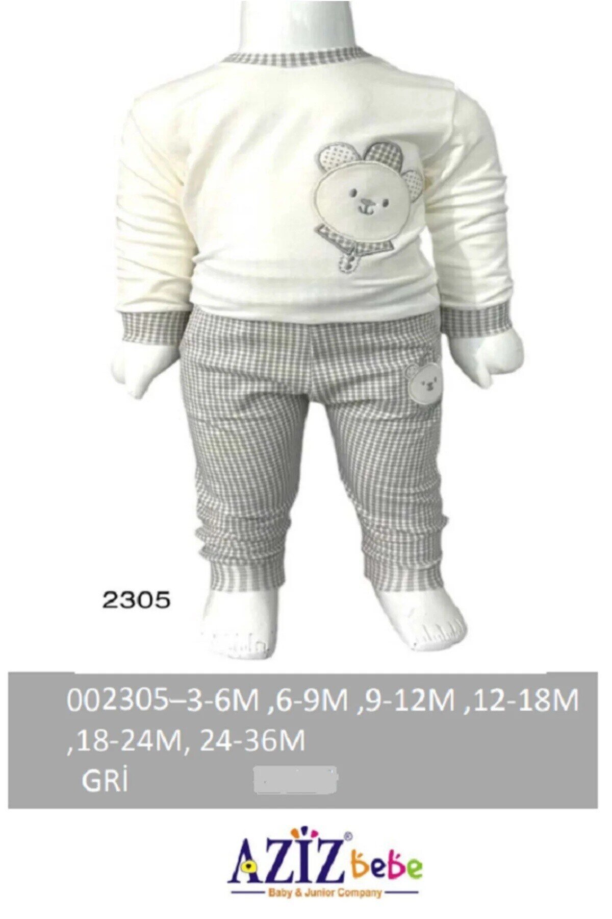 Erkek Bebek Ayı Nakışlı Sweatshirt Pantolon 2  li Alt Üst Bebek Takımı 3 Ay - 36 Ay
