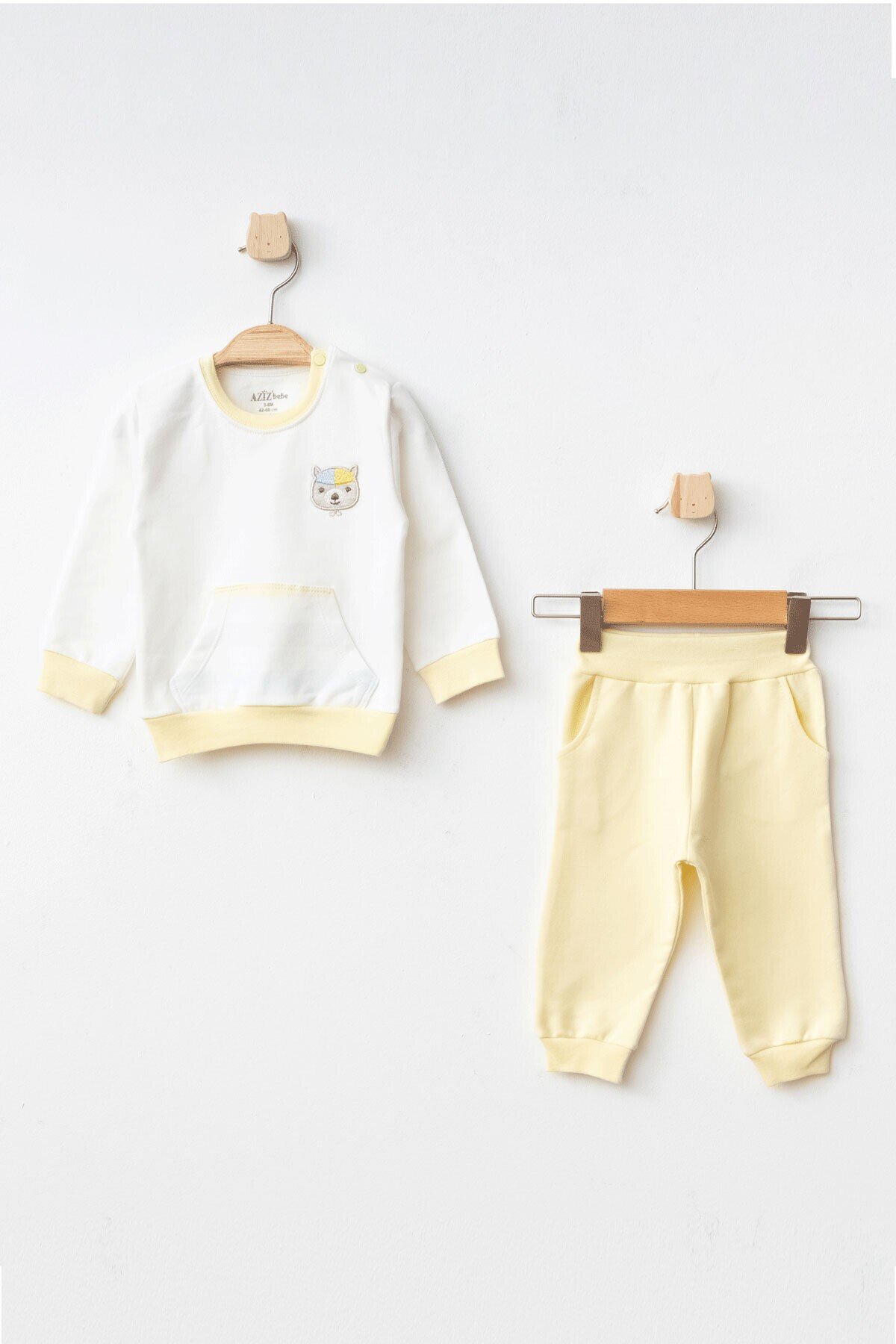 Erkek Bebek Ayı Nakışlı Sweatshirt Pantolon 2  li Alt Üst Bebek Takımı 3 Ay - 36 Ay