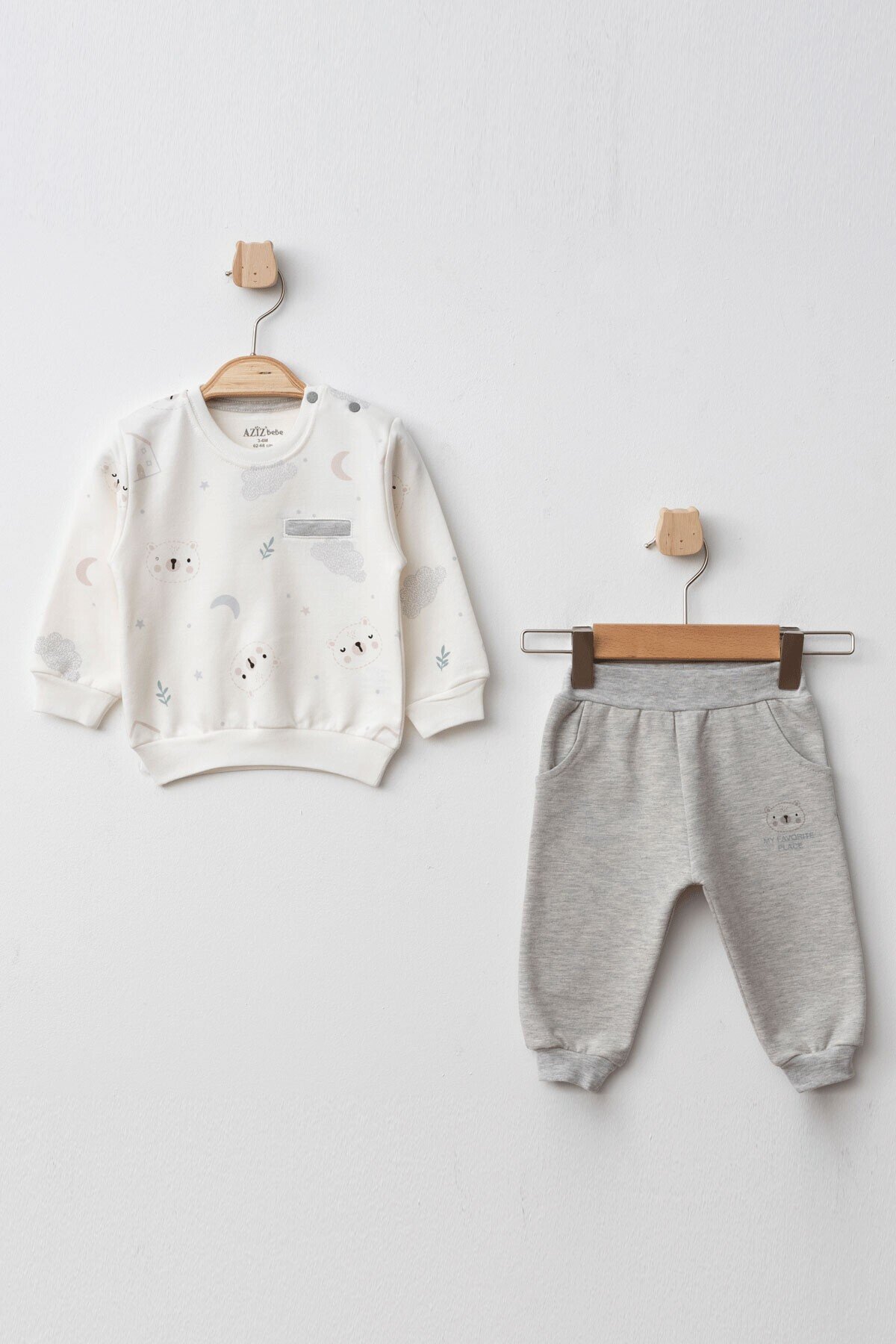 Erkek Bebek Desenli Sweatshirt Pantolon 2  li Alt Üst Bebek Takımı 3 Ay - 36 Ay