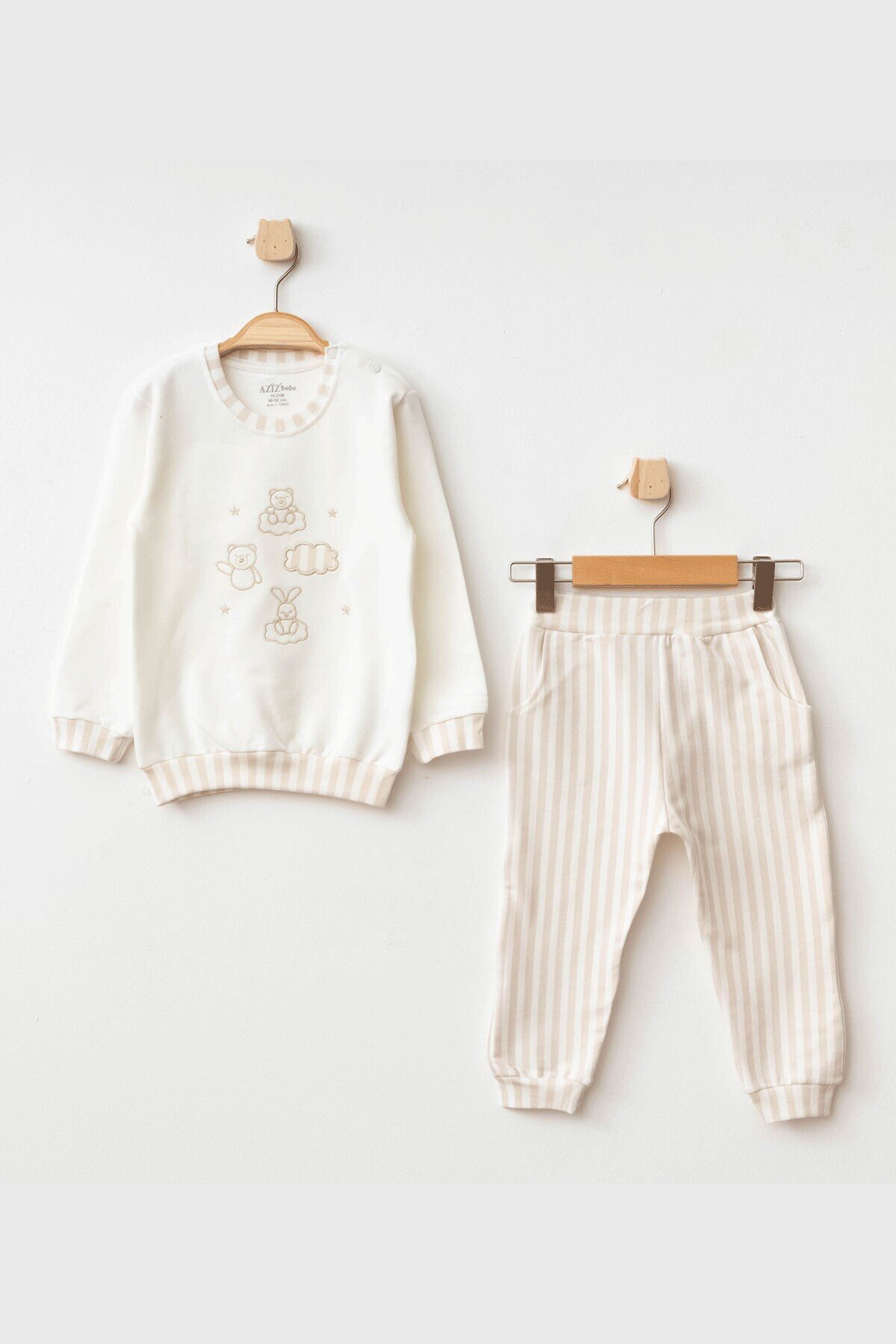 Erkek Bebek Nakışlı Sweatshirt Pantolon 2  li Alt Üst Bebek Takımı 3 Ay - 36 Ay