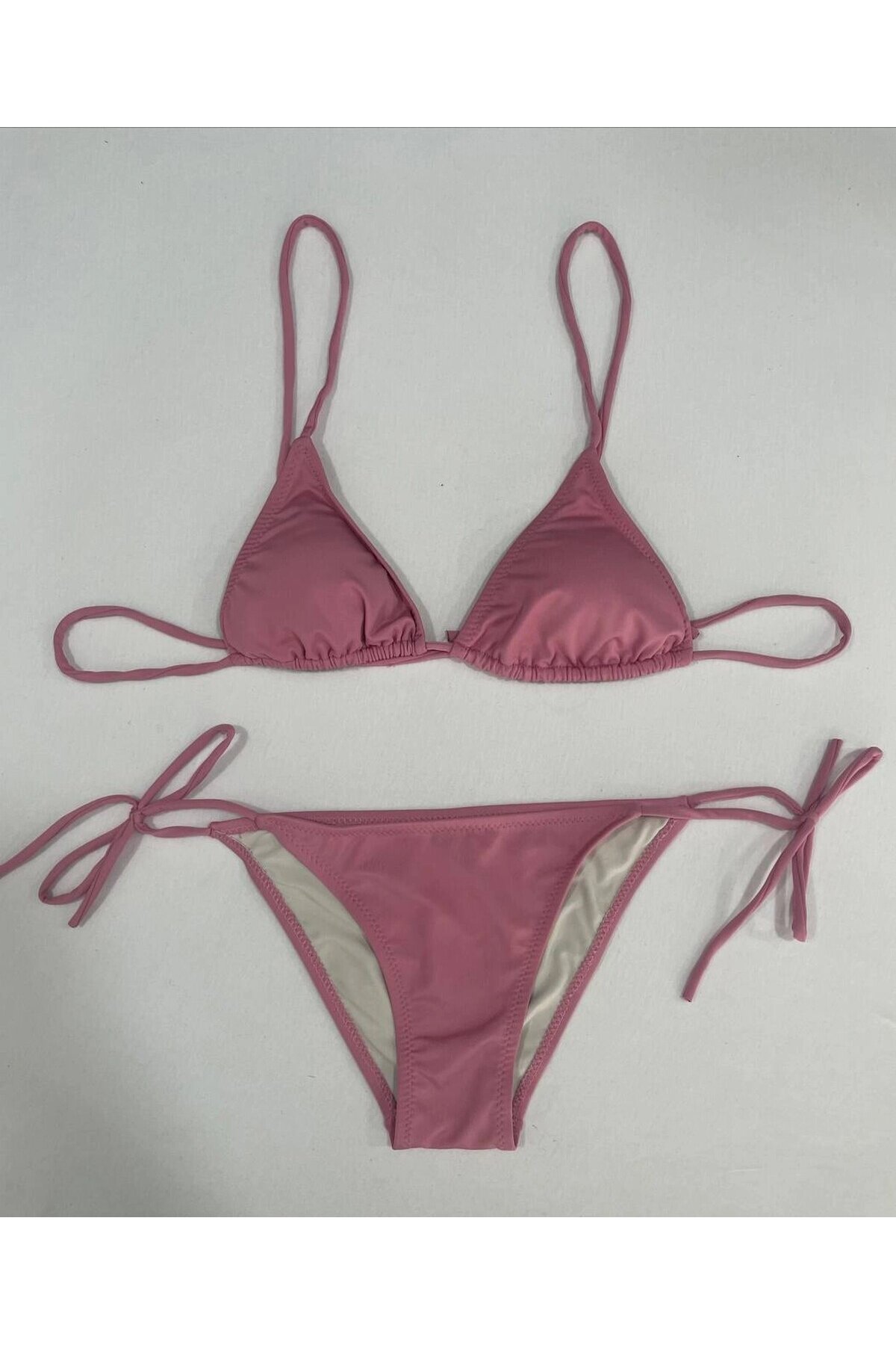 Kadın Gül Kurusu Boyundan İp Bağlamalı Üçgen Bikini Takımı HZL25S-LC5005
