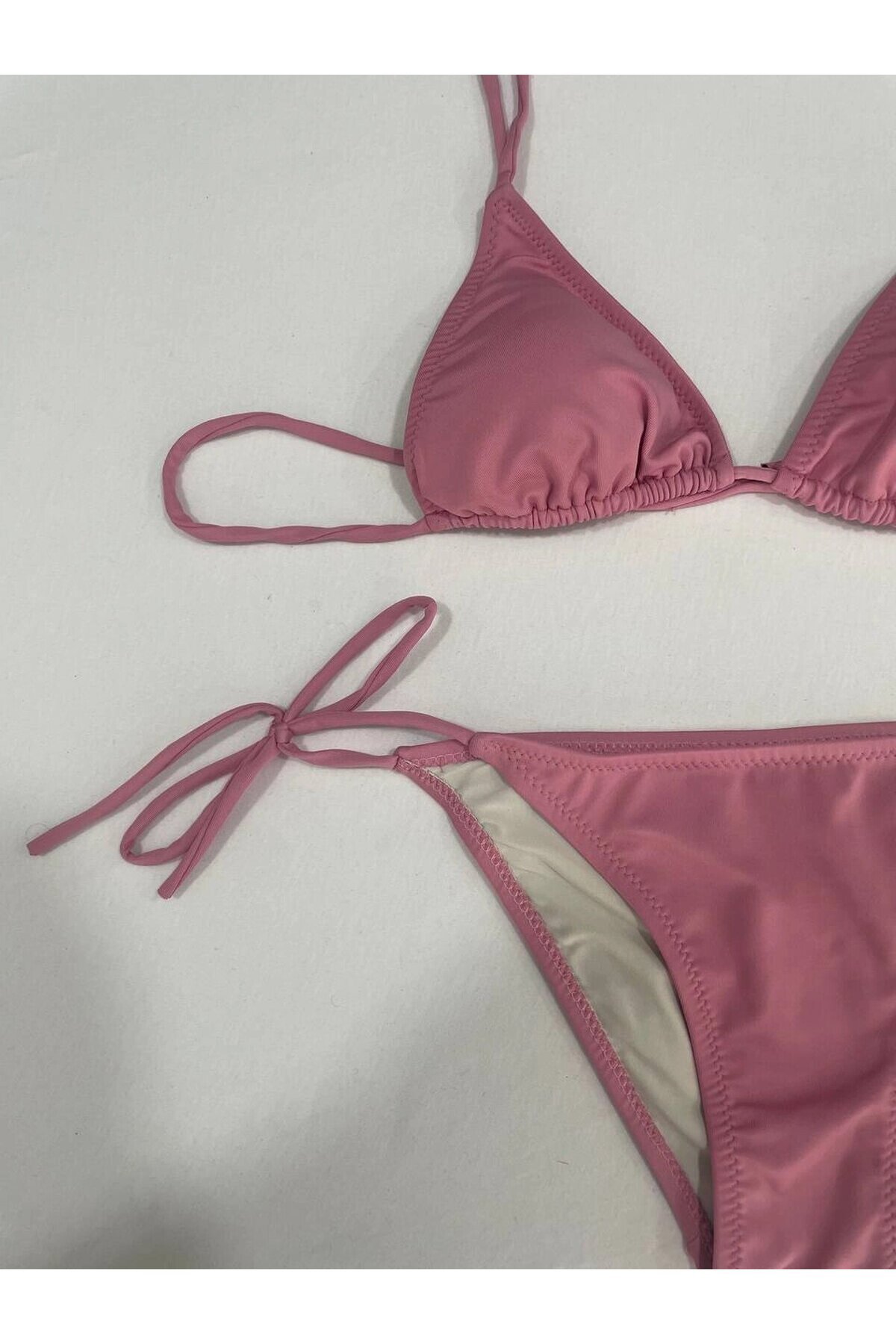 Kadın Gül Kurusu Boyundan İp Bağlamalı Üçgen Bikini Takımı HZL25S-LC5005
