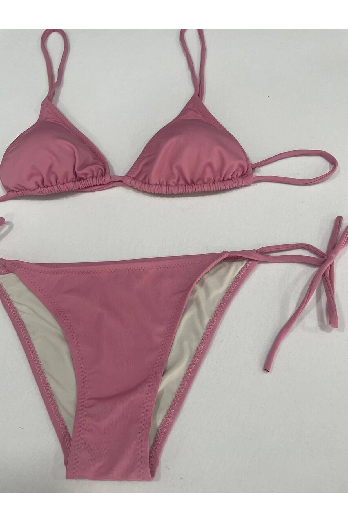Kadın Gül Kurusu Boyundan İp Bağlamalı Üçgen Bikini Takımı HZL25S-LC5005
