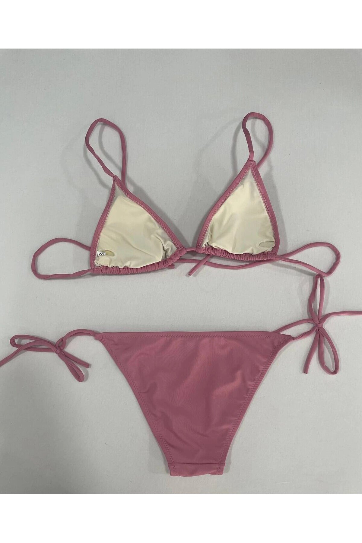 Kadın Gül Kurusu Boyundan İp Bağlamalı Üçgen Bikini Takımı HZL25S-LC5005