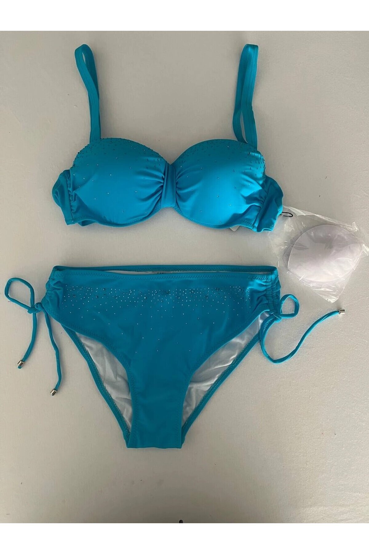 Kadın Mavi Taş İşlemeli Astarlı Bikini Takım HZL25S-LC3361