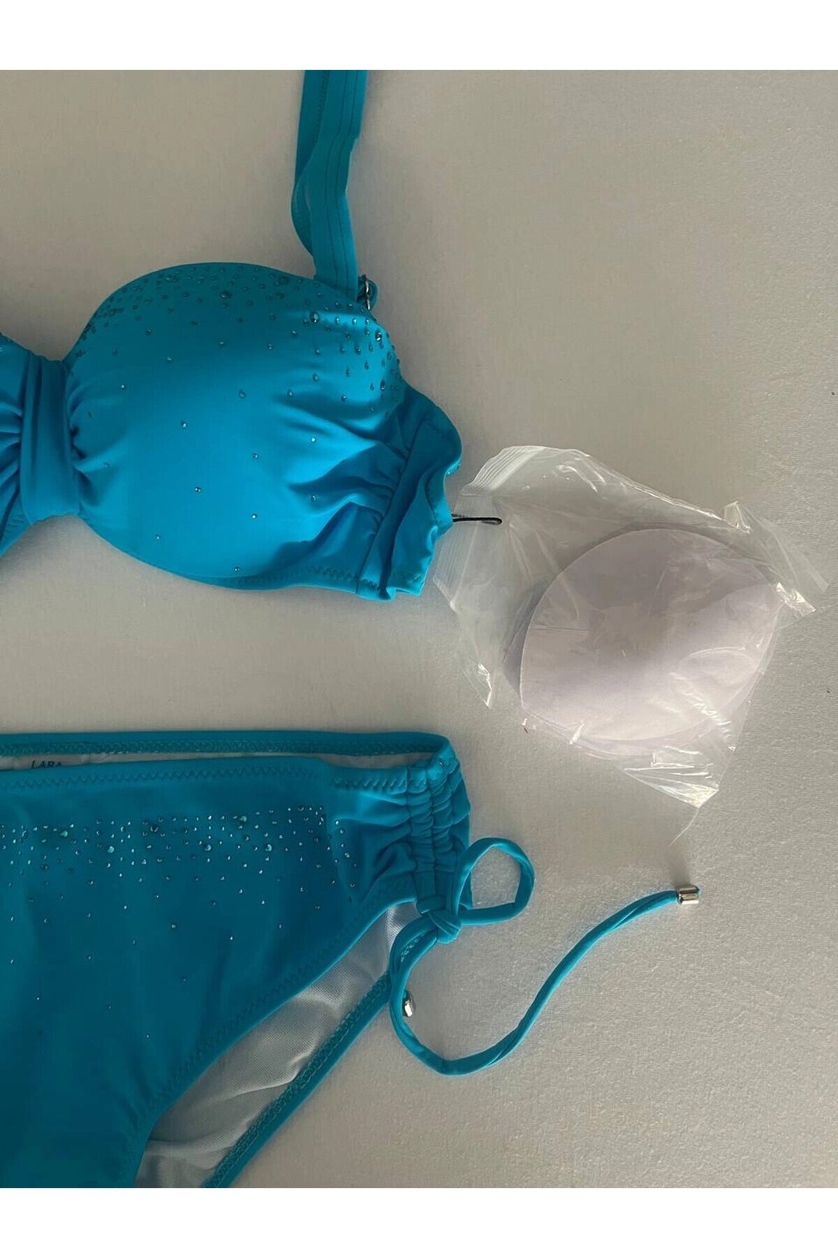 Kadın Mavi Taş İşlemeli Astarlı Bikini Takım HZL25S-LC3361