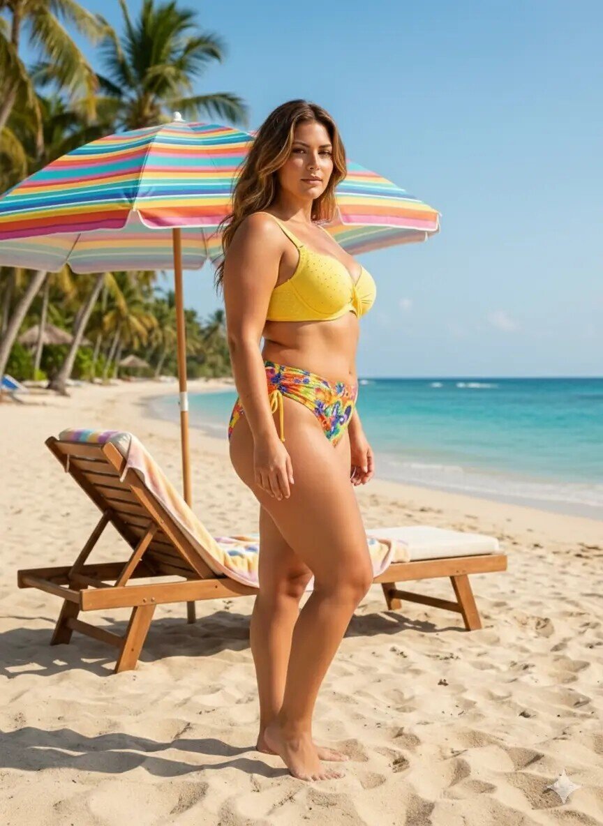 Kadın Sarı Çiçek Desenli Taş İşlemeli  Astarlı Bikini Takım HZL25S-LC3313