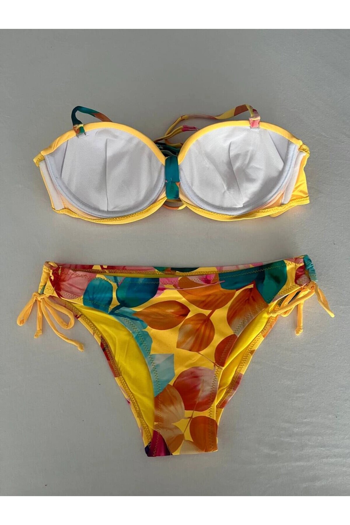 Kadın Sarı Taş İşlemeli Astarlı Bikini Takım HZL25S-LC207