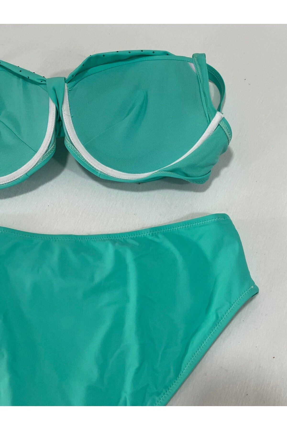 Kadın Turkuaz Taş İşlemeli Astarlı Büyük Beden Bikini Takımı HZL25S-LC01