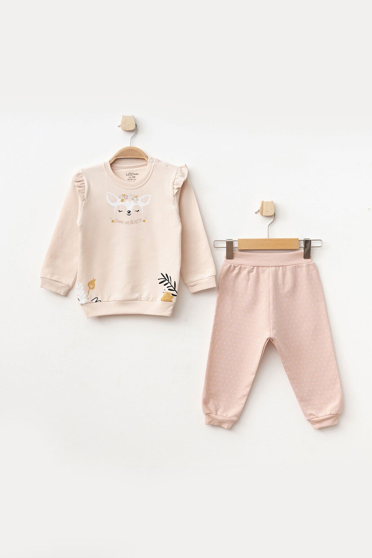 Kız Bebek Animal Desenli Sweatshirt Pantolon 2  li Alt Üst Bebek Takımı 3 Ay-36 Ay