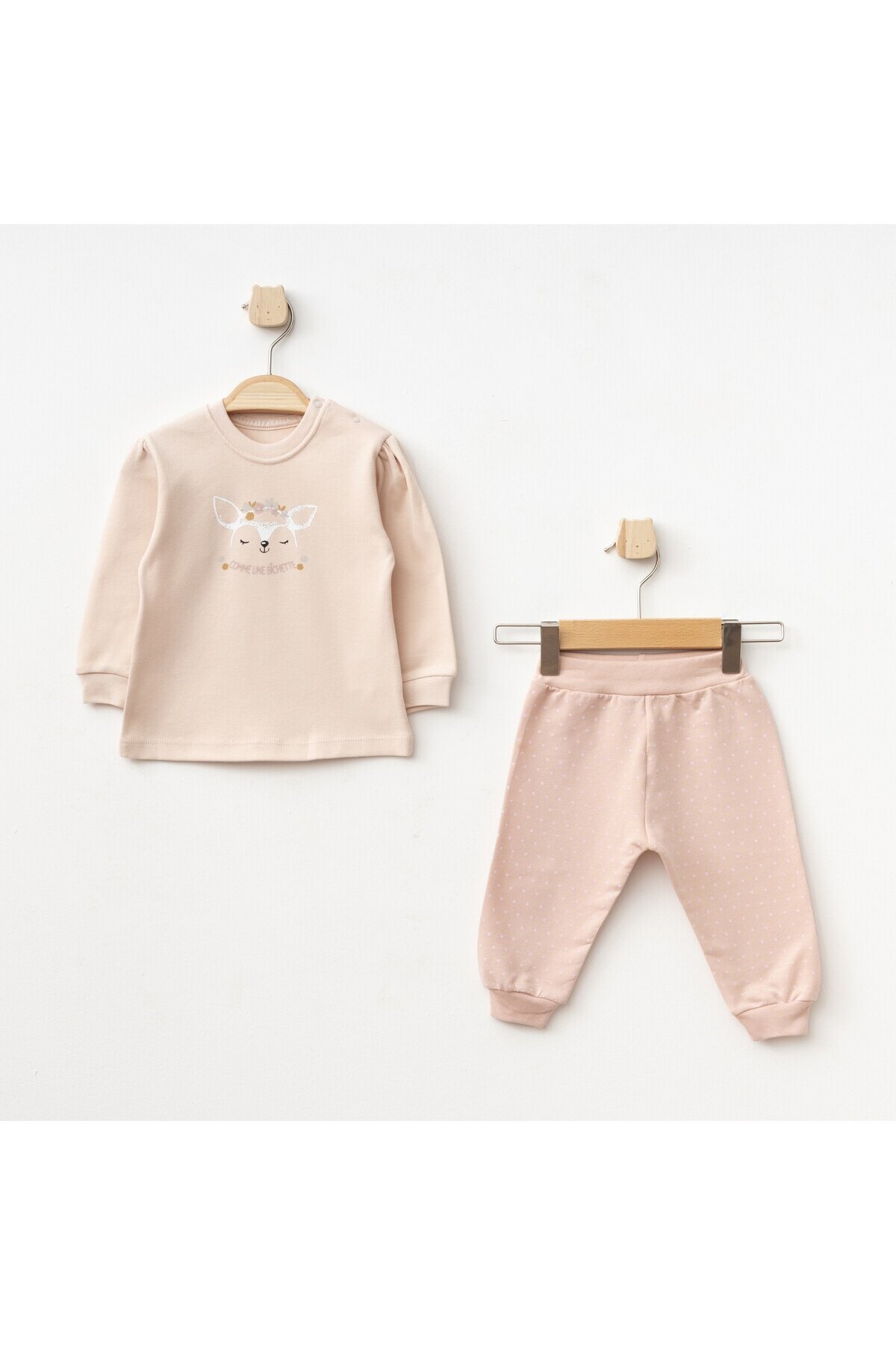 Kız Bebek Animal Desenli Sweatshirt Pantolon T-shirt 3 lü Alt Üst Bebek Takımı 3 Ay-36 Ay