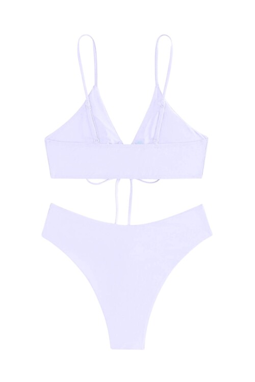 Kadın Beyaz İp Detaylı Astarlı V Kesim Üçgen Bikini Takım HZL24S-LC2234