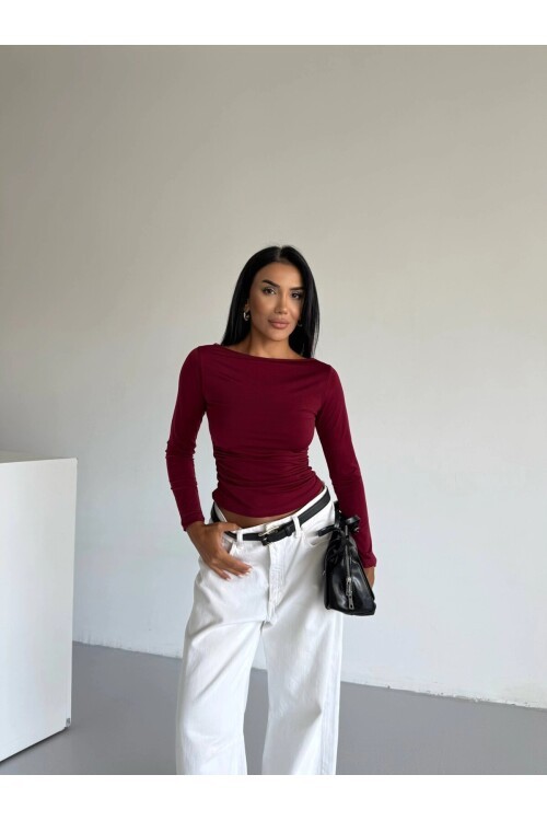 Kadın Bordo Uzun Kollu Sany Bluz HZL25S-FRY123351