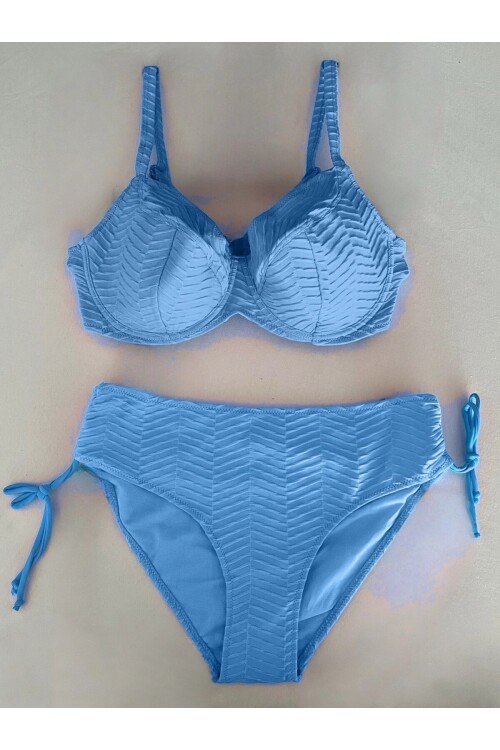 Kadın  Buz Mavi Desenli Büyük Beden Astarlı Bikini Takım HZL25S-LC4004