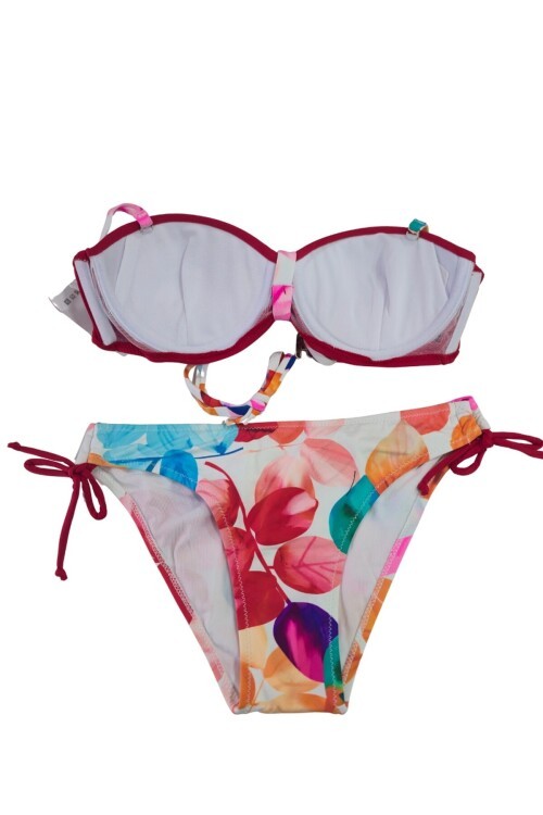Kadın Kırmızı Taş İşlemeli Astarlı Bikini Takım HZL25S-LC207
